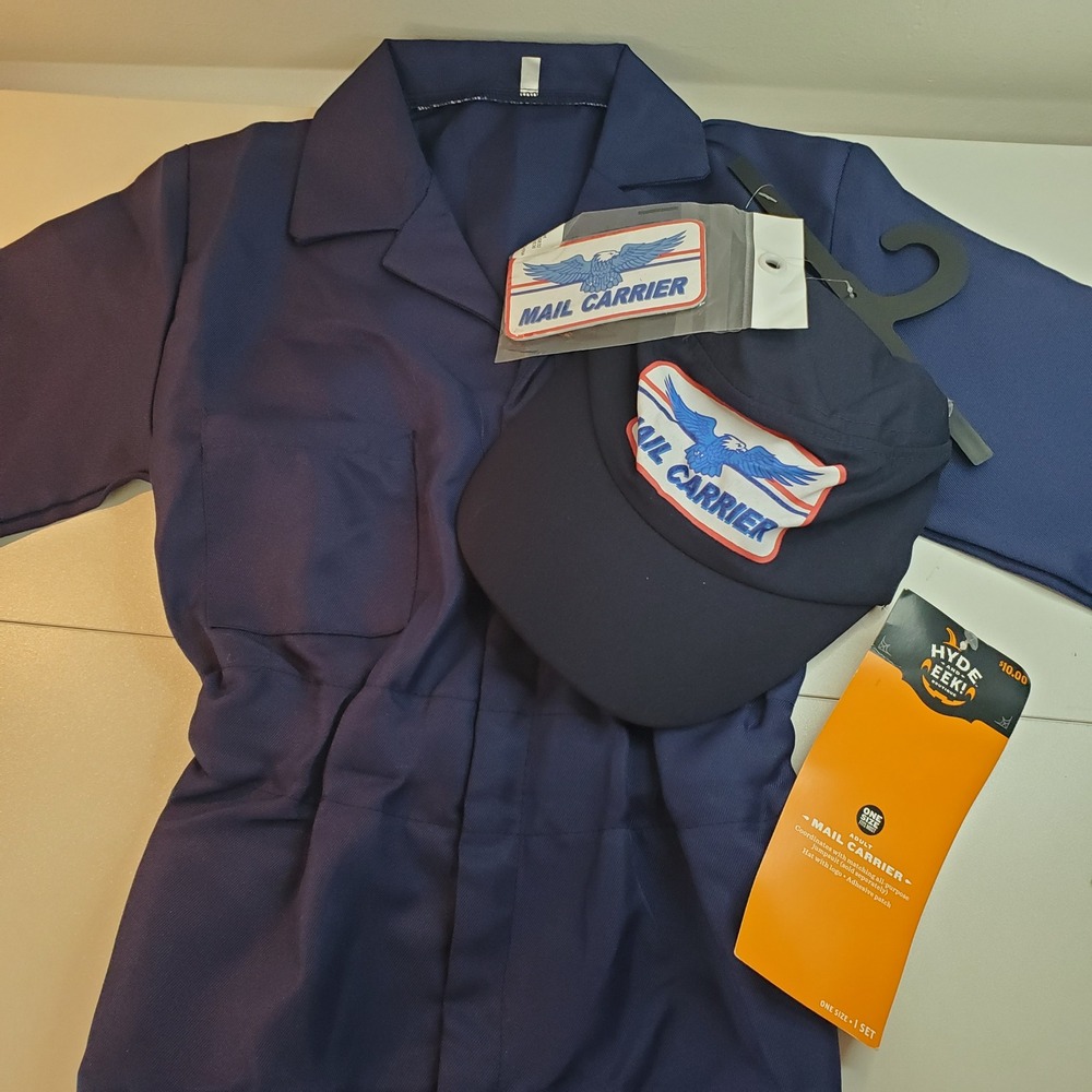 Hyde & EEK! Boutique Kids Mail Carrier Costume Navy Blue Jumpsuit Hat Set NWT M